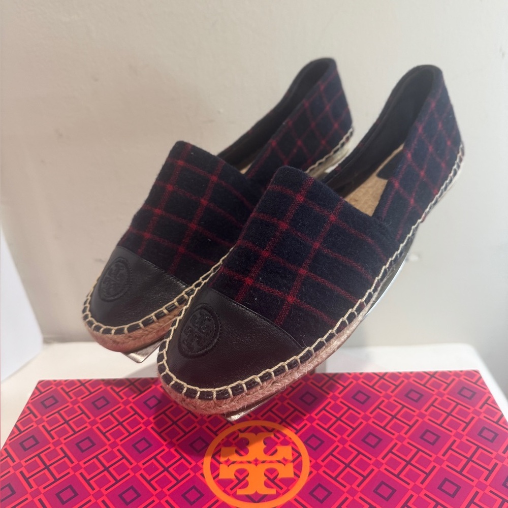 tory burch 42982 royal navy max espadrille slide nat suede shoes size 7.5 NEW